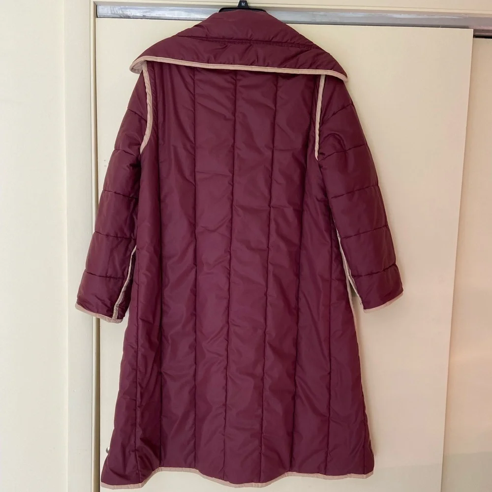Vintage Etienne Aigner Reversible Puffer Coat Burgundy Tan Size 8 - Picture 4 of 10